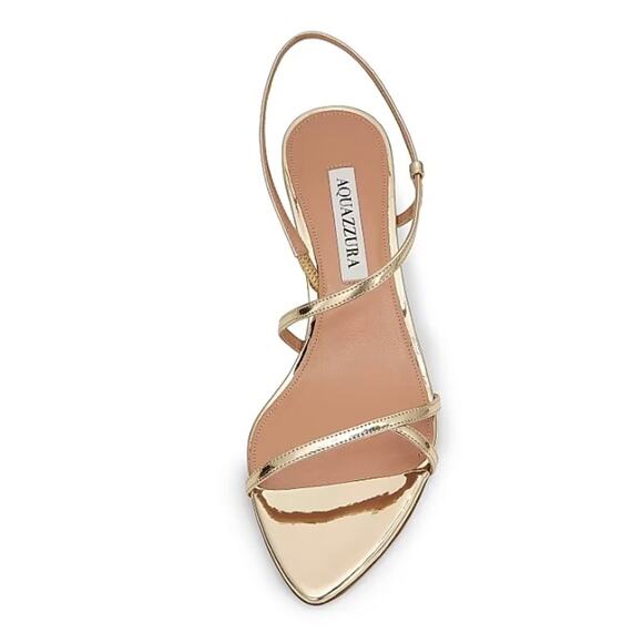 Aquazzura Tease Soft Gold Leather Kitten Heel Sandals Size 38.5 - Picture 9 of 15